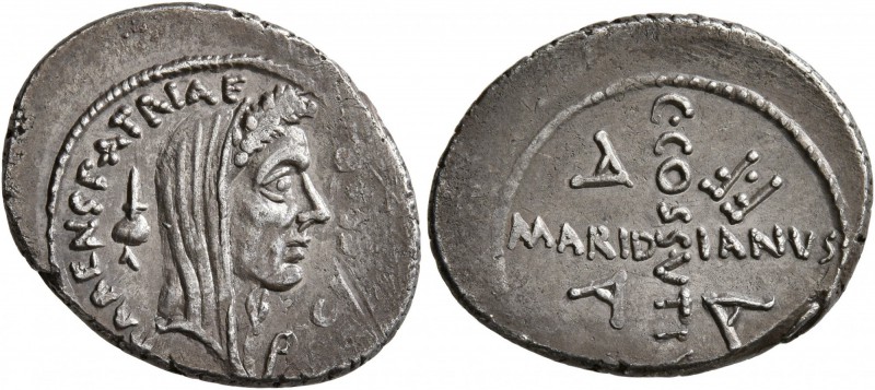Julius Caesar, 49-44 BC. Denarius (Silver, 21 mm, 3.92 g), C. Cossutius Maridian...