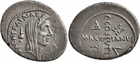 Julius Caesar, 49-44 BC. Denarius (Silver, 21 mm, 3.92 g), C. Cossutius Maridianus, moneyer, Rome, April 44. CAESAR - PARENS PATRIAE Laureate and veil...