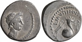 Julius Caesar, 49-44 BC. Denarius (Silver, 17 mm, 3.67 g, 1 h), Rome, L. Mussidius Longus, moneyer, 42. Laureate head of Julius Caesar to right. Rev. ...