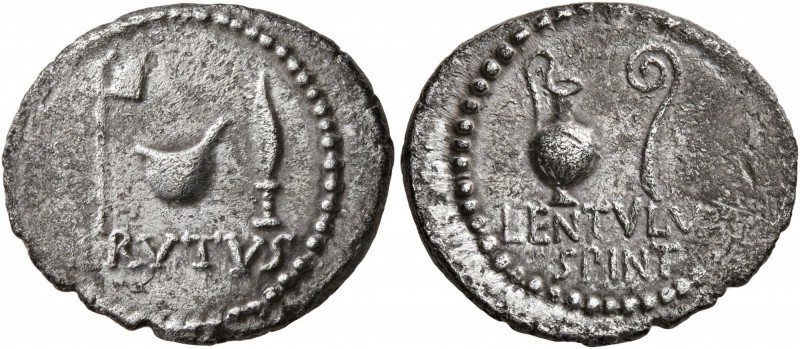 Brutus, † 42 BC. Denarius (Silver, 20 mm, 3.56 g, 12 h), with L. Cornelius Lentu...