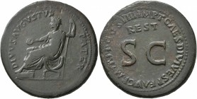 Divus Augustus, died 14 AD. Sestertius (Orichalcum, 35 mm, 24.46 g, 1 h), restitution issue, Rome, struck under Titus, 80-81. DIVVS AVGVSTVS PATER Div...