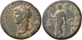Claudius, 41-54. Sestertius (Orichalcum, 31 mm, 25.83 g, 8 h), restitution issue, Rome, struck under Titus, 80-81. TI CLAVDIVS CAESAR AVG P M TR P IMP...