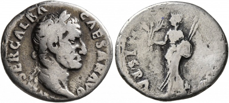 Galba, 68-69. Denarius (Silver, 19 mm, 3.04 g, 6 h), Rome. IMP SER GALBA CAESAR ...