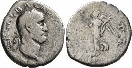 Galba, 68-69. Denarius (Silver, 19 mm, 2.83 g, 6 h), Rome. IMP SER GALBA CAESAR [AVG] Laureate and draped bust of Galba to right. Rev. [VICTORIA] P R ...