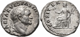 Vespasian, 69-79. Denarius (Silver, 17 mm, 3.31 g, 6 h), Rome, 70. [IMP] CAESAR VESPASIAN[VS AVG] Laureate head of Vespasian to right. Rev. COS ITER [...