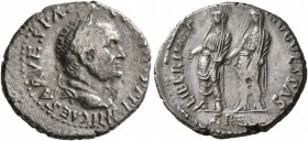 Vespasian, with Titus and Domitian as Caesares, 69-79. Denarius (Silver, 17 mm, 2.52 g, 7 h), Ephesus, 71. IMP CAESAR VESPAS AVG COS III TR P P P Laur...