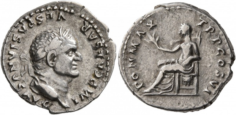 Vespasian, 69-79. Denarius (Silver, 19 mm, 3.44 g, 7 h), Rome, 75. IMP CAESAR VE...