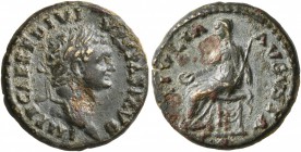 Titus, 79-81. Quadrans (Bronze, 16 mm, 3.05 g, 6 h), uncertain eastern mint, possibly in Thrace, 80-81. IMP T CAESR (sic!) DIVI VESPAS F AVG Laureate ...