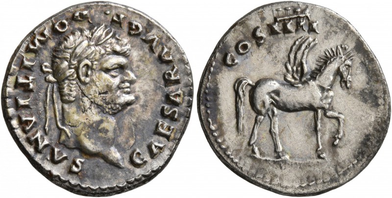 Domitian, as Caesar, 69-81. Denarius (Silver, 19 mm, 3.43 g, 7 h), uncertain eas...