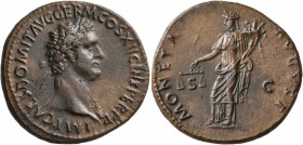 Domitian, 81-96. As (Copper, 28 mm, 11.14 g, 6 h), Rome, 86. IMP CAES DOMIT AVG GERM COS XII CENS PER P P Laureate head of Domitian to right, wearing ...