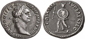 Domitian, 81-96. Denarius (Silver, 19 mm, 3.44 g, 6 h), Rome, 88. IMP CAES DOMIT AVG GERM P M TR P VIII Laureate head of Domitian to right. Rev. COS X...
