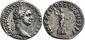 Domitian, 81-96. Denarius (Silver, 19 mm, 3.22 g, 7 h), Rome, 91. IMP CAES DOMIT AVG GERM P M TR P XI Laureate head of Domitian to right. Rev. IMP XXI...