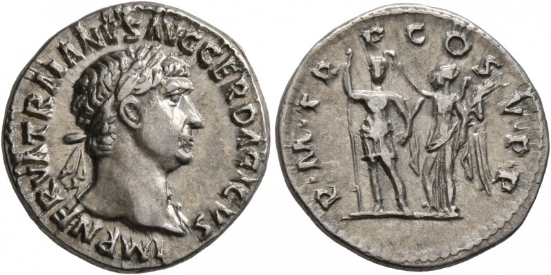 Trajan, 98-117. Denarius (Silver, 18 mm, 3.29 g, 6 h), Rome, 103. IMP NERVA TRAI...