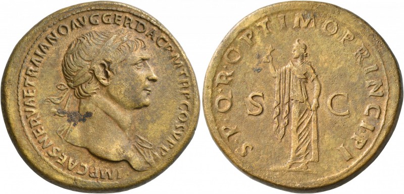 Trajan, 98-117. Sestertius (Orichalcum, 34 mm, 28.05 g, 6 h), Rome, circa 108-10...