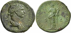 Trajan, 98-117. Dupondius (Orichalcum, 26 mm, 11.24 g, 7 h), Rome, 115-116. IMP CAES NER TRAIANO OPTIMO AVG GER DAC P M TR P COS VI P P Radiate and dr...