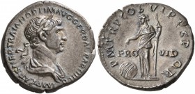 Trajan, 98-117. Denarius (Silver, 18 mm, 3.27 g, 7 h), Rome, 116. IMP CAES NER TRAIAN OPTIM AVG GER DAC PARTHICO Laureate and draped bust of Trajan to...