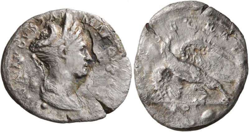 Diva Marciana, died 112/4. Denarius (Subaeratus, 20 mm, 2.50 g, 9 h), Rome. DIVA...