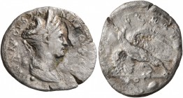 Diva Marciana, died 112/4. Denarius (Subaeratus, 20 mm, 2.50 g, 9 h), Rome. DIVA AVGVSTA MARCIA[NA] Diademed and draped bust of Diva Maricana to right...