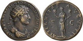 Hadrian, 117-138. Dupondius (Orichalcum, 26 mm, 13.57 g, 6 h), Rome, 119-121. IMP CAESAR TRAIAN HADRIANVS AVG P M TR P COS III Laureate and draped bus...