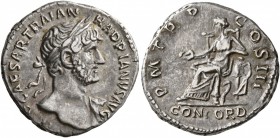 Hadrian, 117-138. Denarius (Silver, 18 mm, 3.43 g, 7 h), Rome, 119-122. IMP CAESAR TRAIAN HADRIANVS AVG Laureate head of Hadrian to right, drapery on ...