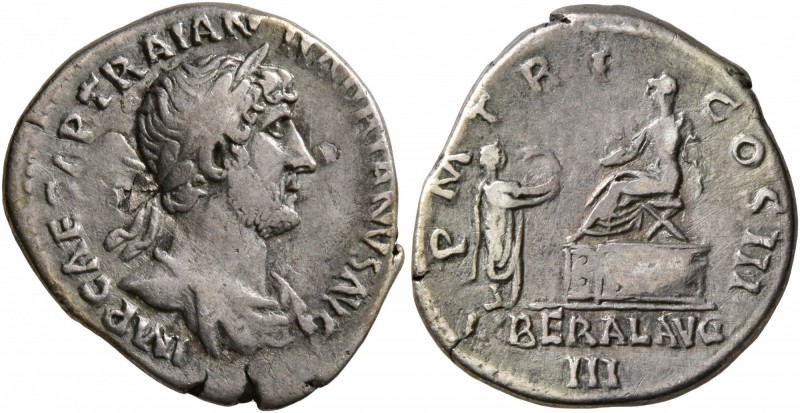 Hadrian, 117-138. Denarius (Silver, 18 mm, 2.82 g, 7 h), Rome, 119-125. IMP CAES...