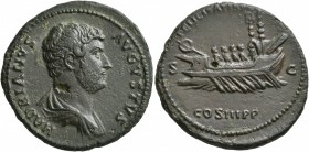 Hadrian, 117-138. As (Copper, 26 mm, 9.25 g, 6 h), Rome, 132-134. HADRIANVS AVGVSTVS Bare-headed and draped bust of Hadrian to right. Rev. FELICITATI ...