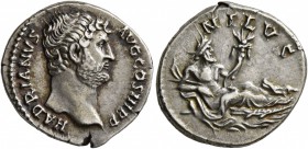 Hadrian, 117-138. Denarius (Silver, 17 mm, 3.39 g, 7 h), Rome, 134-138. HADRIANVS AVG COS III P P Bare head of Hadrian to right. Rev. NILVS Nilus recl...