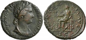 Sabina, Augusta, 128-136/7. As (Copper, 27 mm, 10.60 g, 5 h), Rome. SABINA AVGVSTA HADRIANI AVG P P Draped bust of Sabina to right, wearing wreath of ...