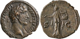 Antoninus Pius, 138-161. As (Copper, 26 mm, 10.11 g, 6 h), Rome, 145-161. ANTONINVS AVG PIVS P P TR P COS III Laureate head of Antoninus Pius to right...
