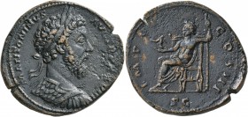 Marcus Aurelius, 161-180. Sestertius (Orichalcum, 33 mm, 25.59 g, 6 h), Rome, 173-174. M ANTONINVS AVG TR P XXVIII Laureate and cuirassed bust of Marc...