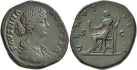 Faustina Junior, Augusta, 147-175. Sestertius (Orichalcum, 32 mm, 25.77 g, 7 h), Rome. FAVSTINA AVGVSTA Draped bust of Faustina Junior to right. Rev. ...