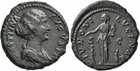 Faustina Junior, Augusta, 147-175. As (Copper, 27 mm, 10.52 g, 5 h), Rome. FAVSTINA AVGVSTA Draped bust of Faustina Junior to right. Rev. IVNONI LVCIN...