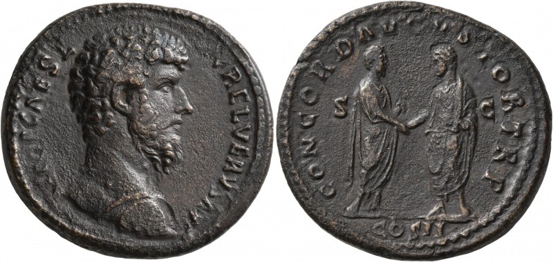 Lucius Verus, 161-169. Sestertius (Orichalcum, 33 mm, 24.73 g, 12 h), Rome, 161....