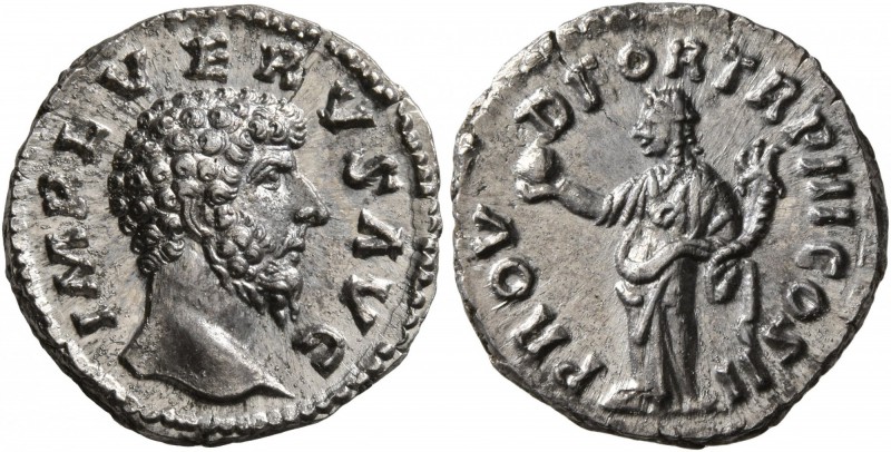 Lucius Verus, 161-169. Denarius (Silver, 18 mm, 3.24 g, 1 h), Rome, 162-163. IMP...