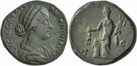 Lucilla, Augusta, 164-182. Sestertius (Orichalcum, 30 mm, 22.18 g, 12 h), Rome. LVCILLAE AVG ANTONINI AVG F Draped bust of Lucilla to right. Rev. VES[...