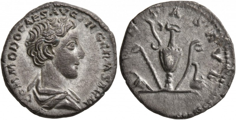 Commodus, as Caesar, 166-177. Denarius (Silver, 18 mm, 3.05 g, 11 h), Rome, 175-...