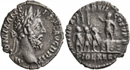 Commodus, 177-192. Denarius (Silver, 18 mm, 2.84 g, 12 h), Rome, 185. M COMM ANT P FEL AVG BRIT Laureate head of Commodus to right. Rev. P M TR P XI I...