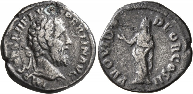 Pertinax, 193. Denarius (Silver, 17 mm, 2.65 g, 1 h), Rome. IMP CAES P HELV PERT...