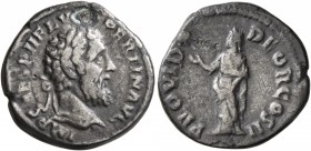 Pertinax, 193. Denarius (Silver, 17 mm, 2.65 g, 1 h), Rome. IMP CAES P HELV PERTIN AVG Laureate head of Pertinax to right. Rev. PROVID DEOR COS II Pro...