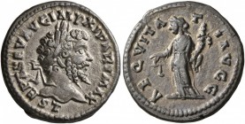 Septimius Severus, 193-211. Denarius (Silver, 19 mm, 3.63 g, 6 h), Laodicea, 198-202. L SEPT SEV AVG IMP XI PART MAX Laureate head of Septimius Severu...