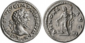 Septimius Severus, 193-211. Denarius (Silver, 18 mm, 3.45 g, 1 h), Laodicea, 198-202. •L•SEPT SEV AVG IMP XI PART MAX Laureate head of Septimius Sever...