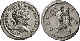 Septimius Severus, 193-211. Denarius (Silver, 20 mm, 3.01 g, 12 h), Laodicea, 198-202. L SEPT SEV AVG IMP XI PART MAX Laureate head of Septimius Sever...