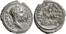 Septimius Severus, 193-211. Denarius (Silver, 20 mm, 3.32 g, 1 h), Rome, 203. SEVERVS PIVS AVG Laureate head of Septimius Severus to right. Rev. INDVL...
