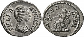Julia Domna, Augusta, 193-217. Denarius (Silver, 19 mm, 3.76 g, 12 h), Rome, 196-211. IVLIA AVGVSTA Draped bust of Julia Domna to right. Rev. MATER DE...