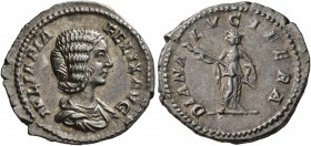 Julia Domna, Augusta, 193-217. Denarius (Silver, 20 mm, 3.10 g, 7 h), Rome, 211-217. IVLIA PIA FELIX AVG Draped bust of Julia Domna to right. Rev. DIA...