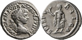 Caracalla, 198-217. Denarius (Silver, 18 mm, 3.09 g, 1 h), Laodicea, 199. IMP CAE M AVR ANT AVG P TR P II Laureate and draped bust of Caracalla to rig...