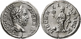 Geta, 209-211. Denarius (Silver, 19 mm, 2.07 g, 1 h), Rome, 210-212. P SEPT GETA PIVS AVG BRIT Laureate head of Geta to right. Rev. LIBERALITAS AVG V ...