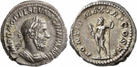 Macrinus, 217-218. Denarius (Silver, 20 mm, 3.71 g, 12 h), Rome, 217. IMP C M OPEL SEV MACRINVS AVG Laureate and cuirassed bust of Macrinus with long ...