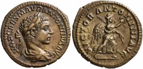 Elagabalus, 218-222. Denarius (Silver, 19 mm, 2.18 g, 12 h), Rome. IMP CAES M AVR ANTONINVS AVG Laureate and draped bust of Elagabalus to right. Rev. ...