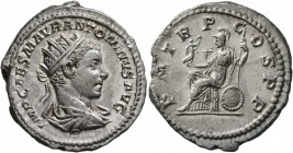 Elagabalus, 218-222. Antoninianus (Silver, 23 mm, 4.95 g, 6 h), Rome, 218. IMP CAES M AVR ANTONINVS AVG Radiate and draped bust of Elagabalus to right...